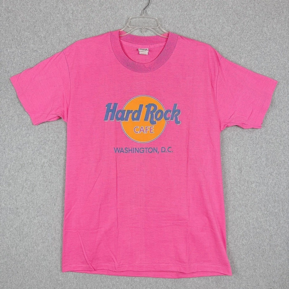 Vtg NEW Hard Rock Cafe Neon Pink Shirt One Size Washington DC Save The Planet 9